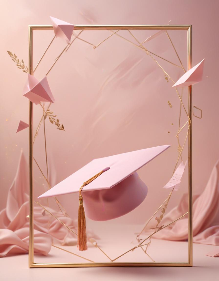 Elegant pink graduation cap surrounded by paper planes Elegant pink graduation cap surrounded by paper planes