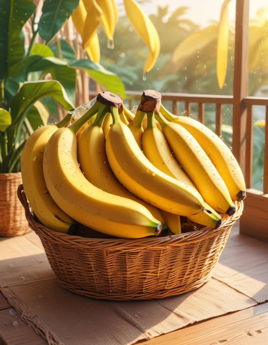 Freshly harvested bananas in a rustic basket Freshly harvested bananas in a rustic basket