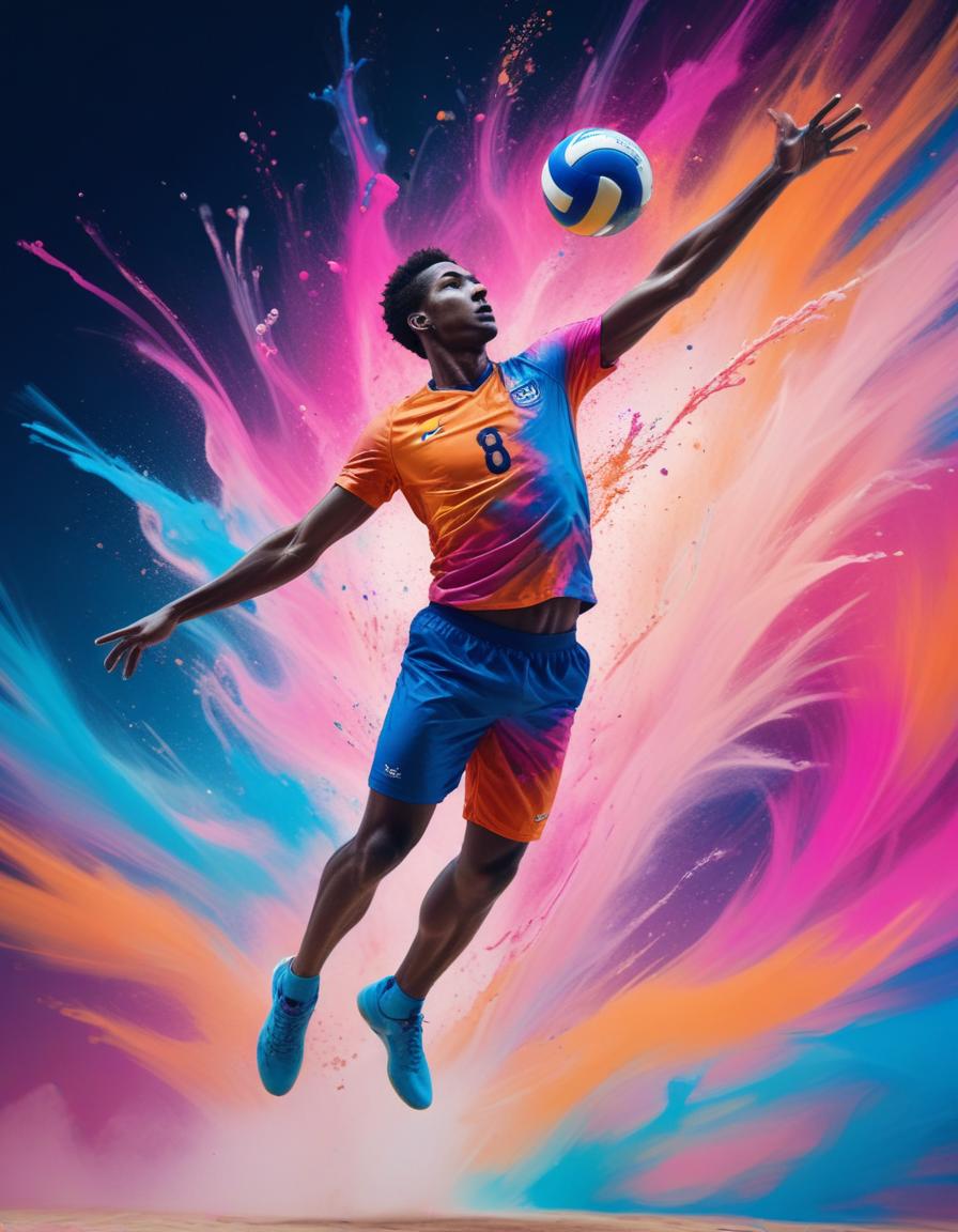 Volleyball player spiking ball with colorful background Volleyball player spiking ball with colorful background