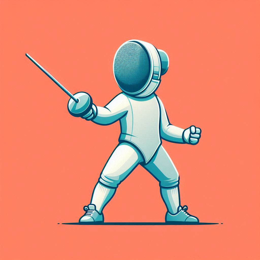 Fencer in action against orange background Fencer in action against orange background