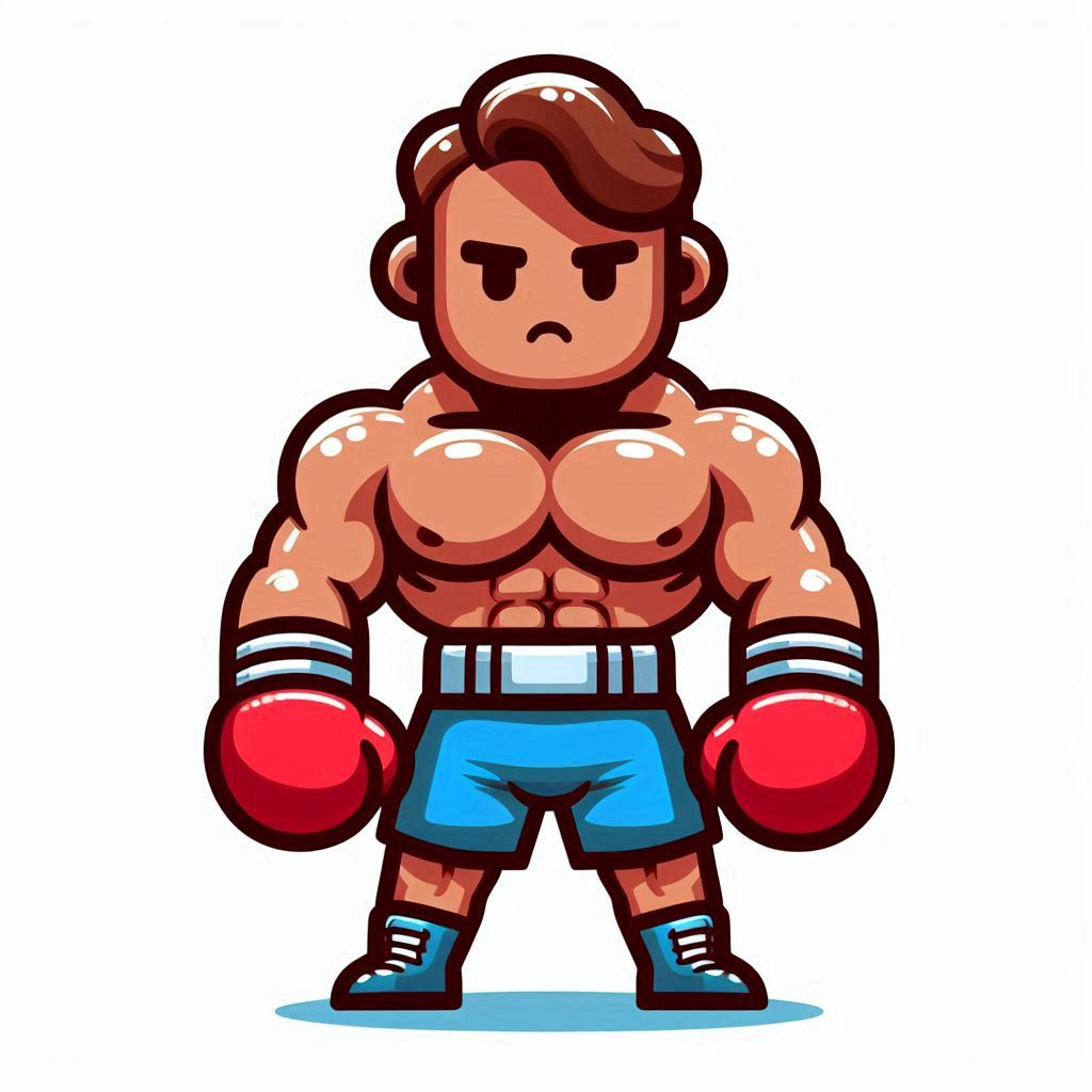 Cartoon boxer in blue shorts with red gloves Cartoon boxer in blue shorts with red gloves