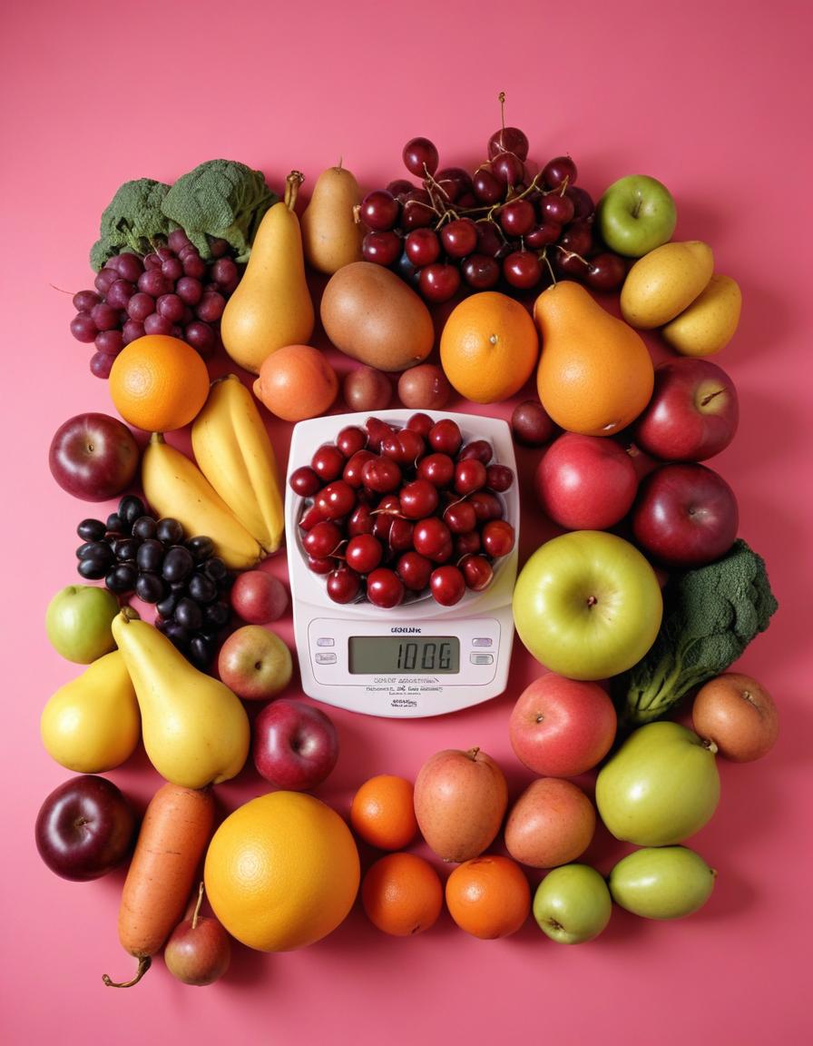 Fresh fruit arrangement on weight scale at home Fresh fruit arrangement on weight scale at home