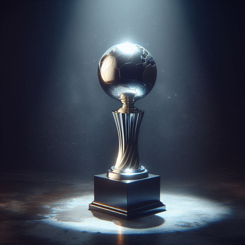 Shiny trophy illuminated in dark setting Shiny trophy illuminated in dark setting