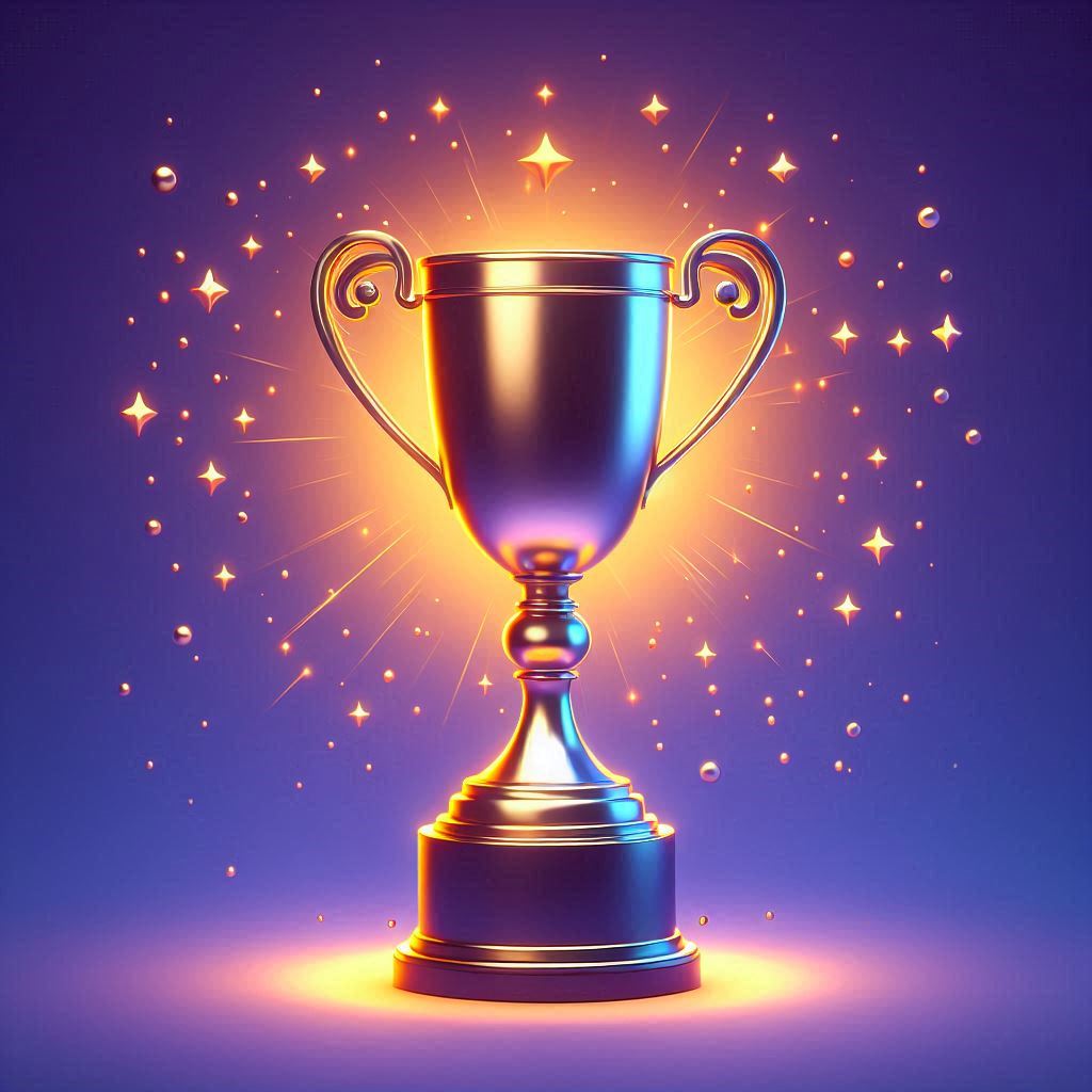 Sparkling trophy against a glowing purple background Sparkling trophy against a glowing purple background