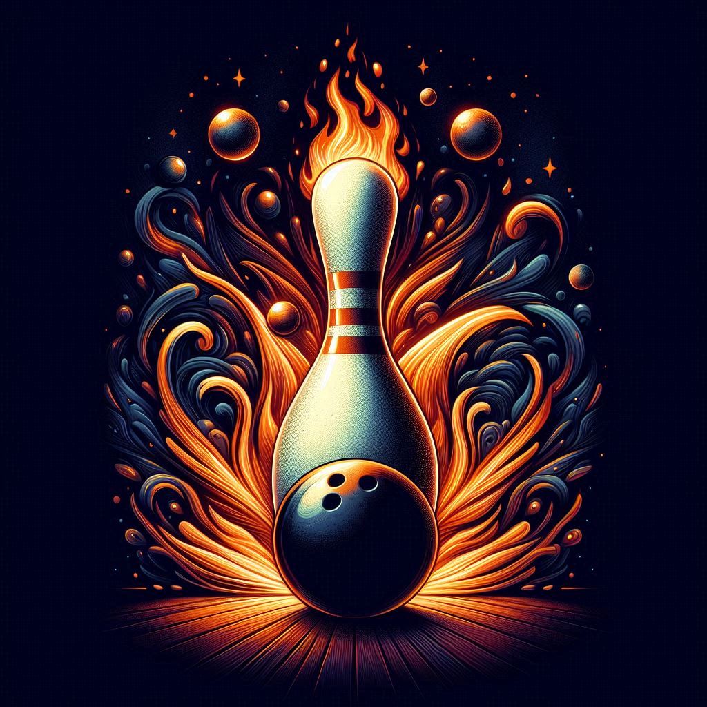 Dynamic bowling pin surrounded by flames and swirls Dynamic bowling pin surrounded by flames and swirls
