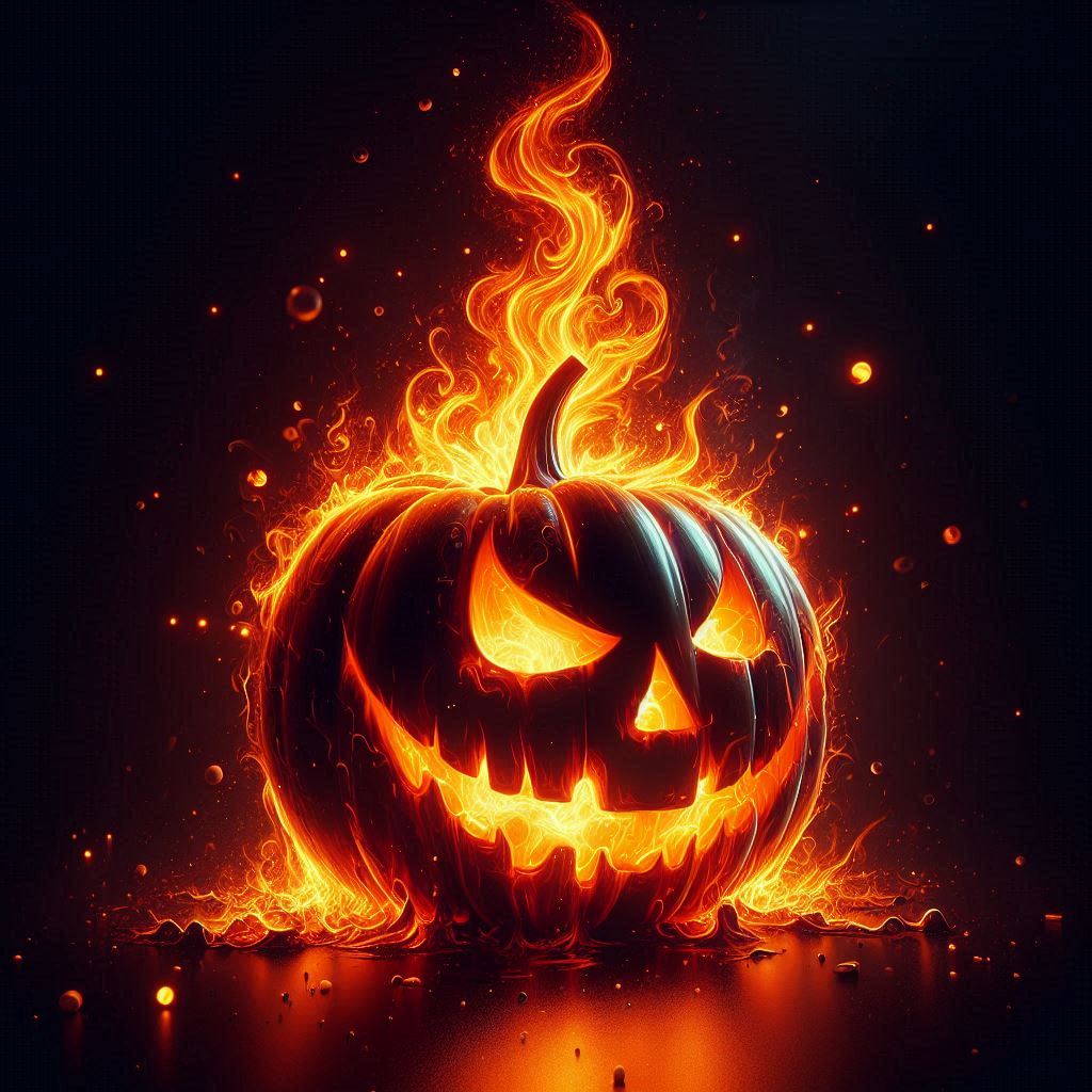 Glowing pumpkin with flames at halloween night Glowing pumpkin with flames at halloween night