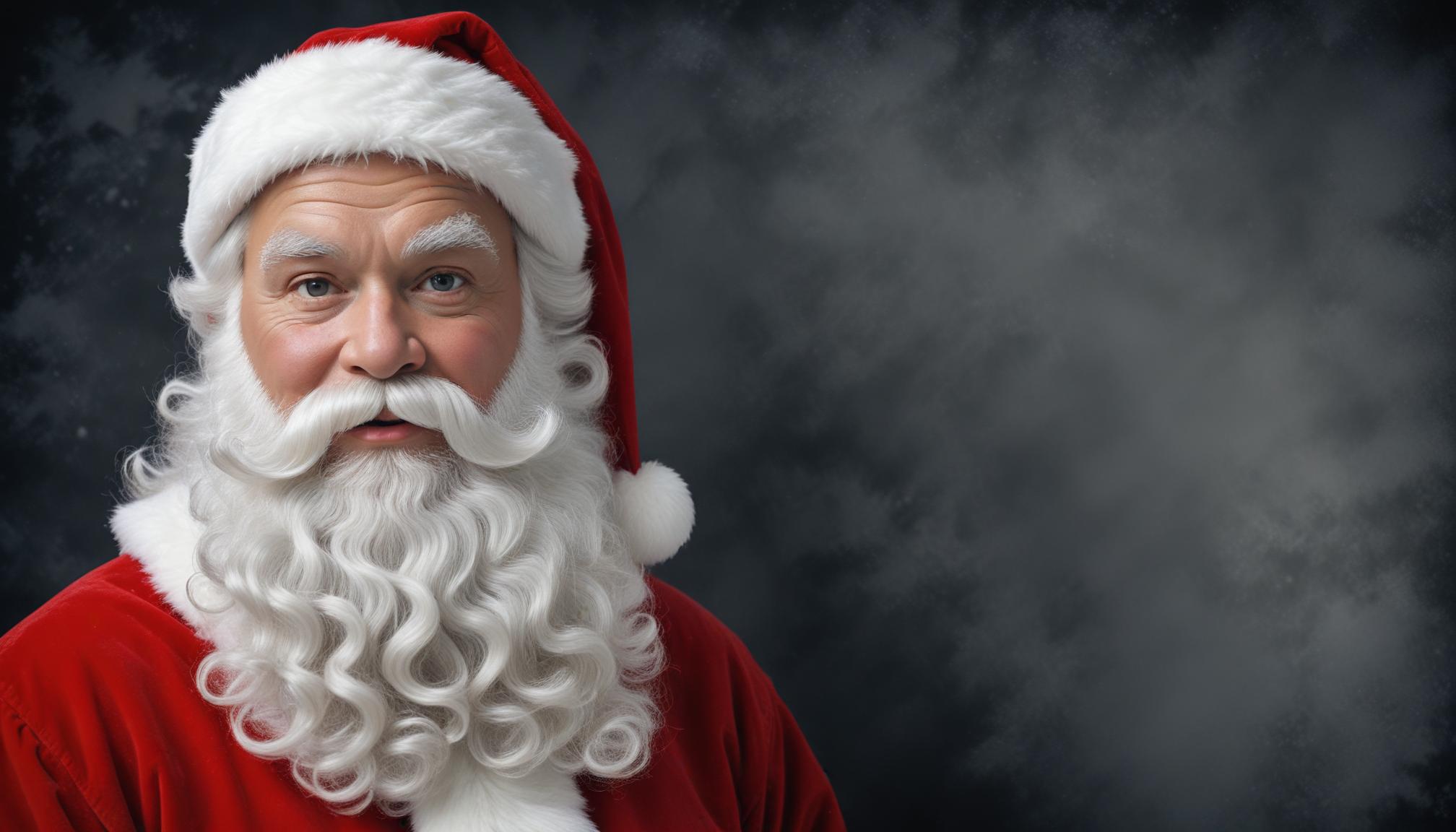 Santa in holiday attire on dark background Santa in holiday attire on dark background