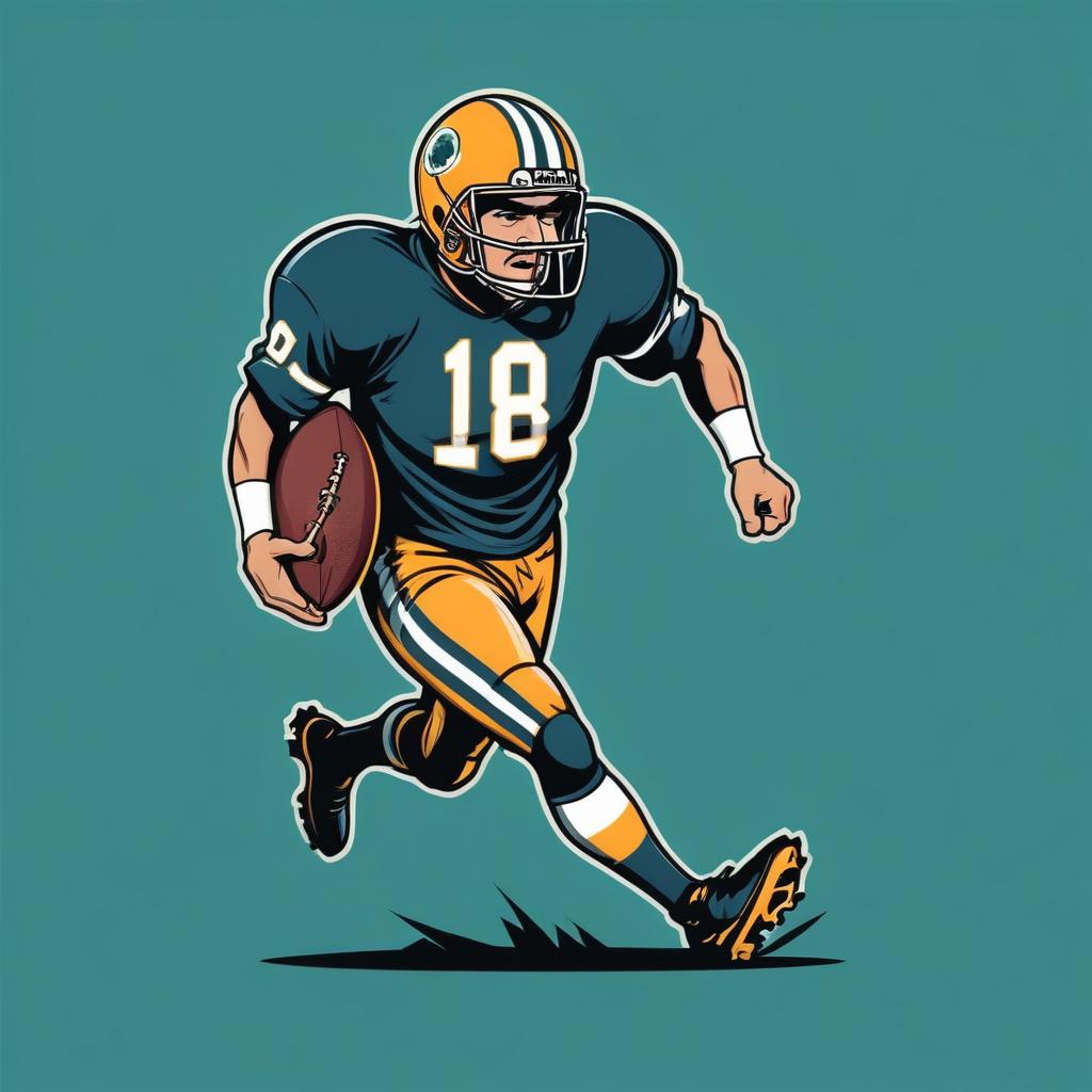 Running football player in green and yellow uniform Running football player in green and yellow uniform