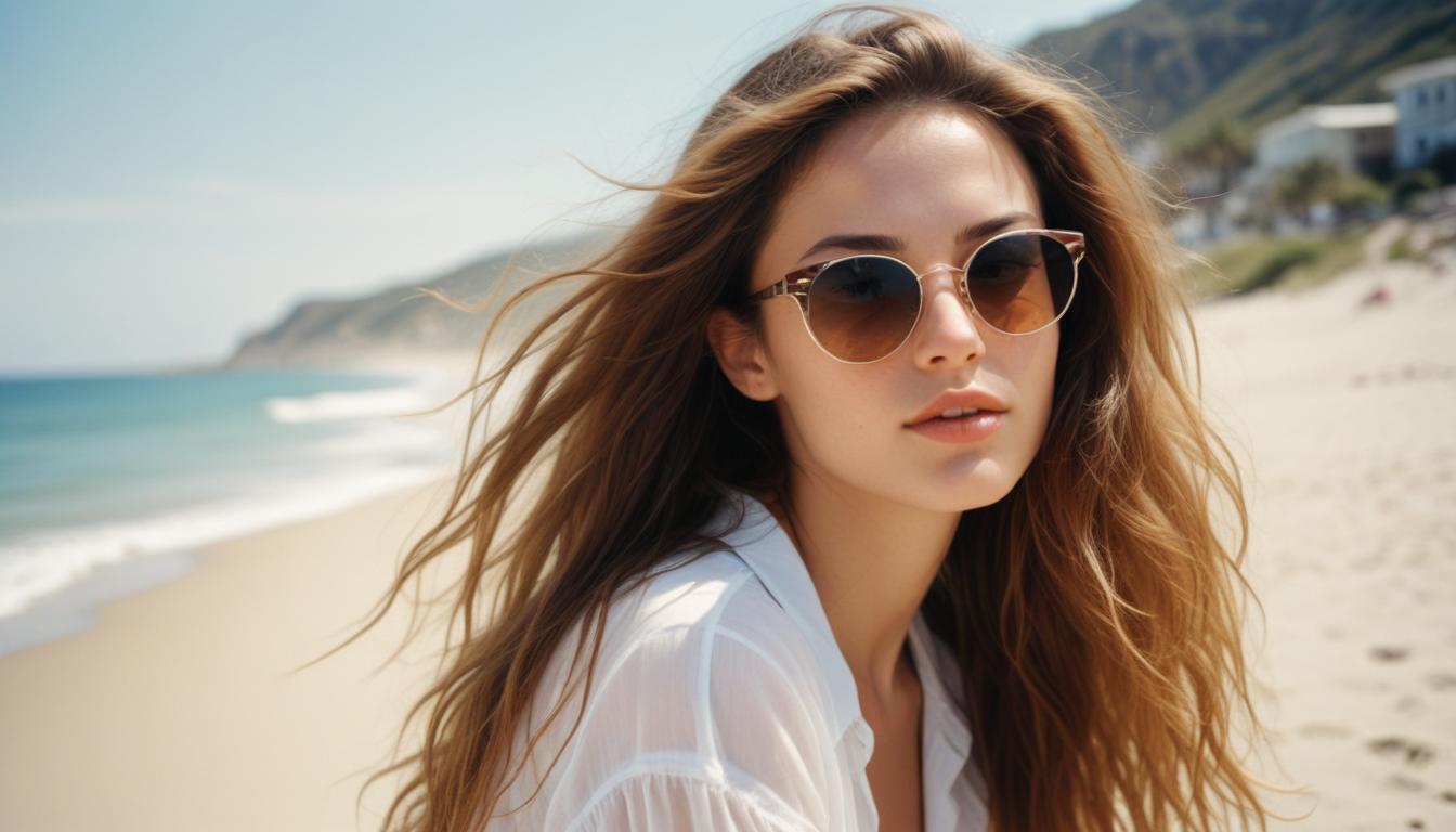Young woman relaxing on sunny beach in summer Young woman relaxing on sunny beach in summer