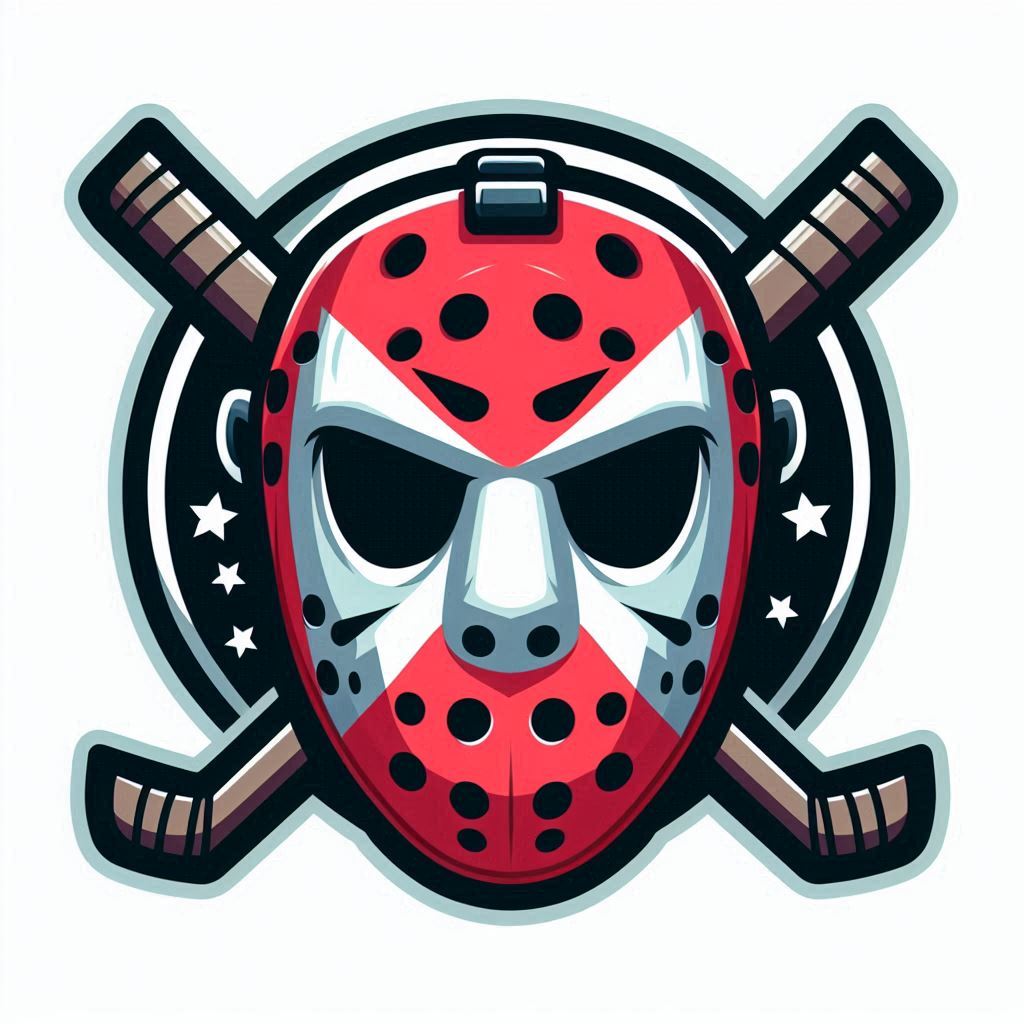 Masked hockey player emblem with crossed sticks Masked hockey player emblem with crossed sticks