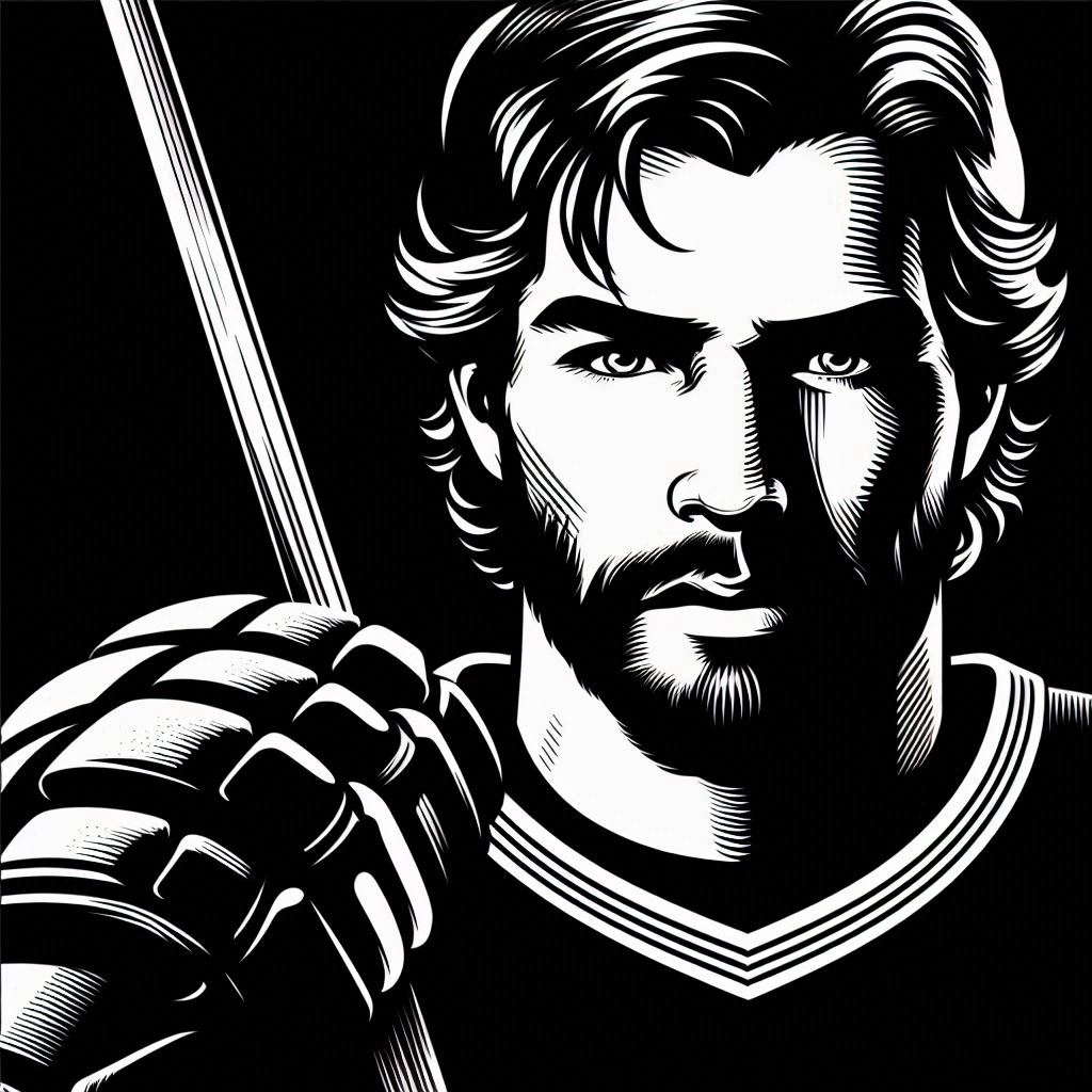 Young athlete holding hockey stick in dramatic lighting Young athlete holding hockey stick in dramatic lighting