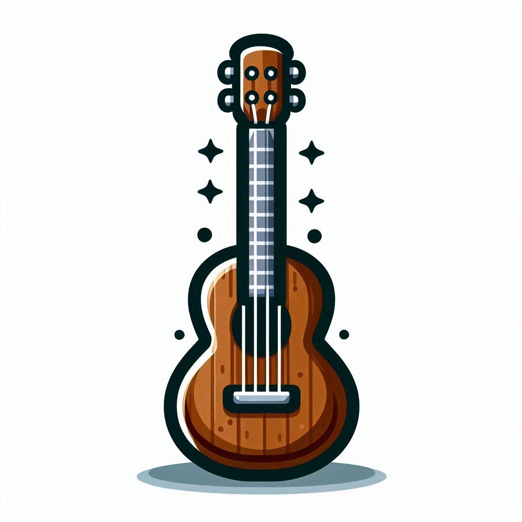 Stylized wooden guitar with sparkles on white background Stylized wooden guitar with sparkles on white background