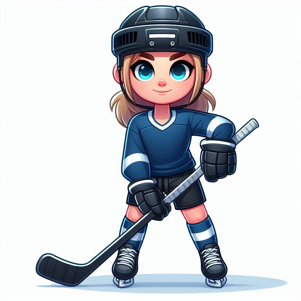 Young hockey player holding a stick in blue uniform Young hockey player holding a stick in blue uniform