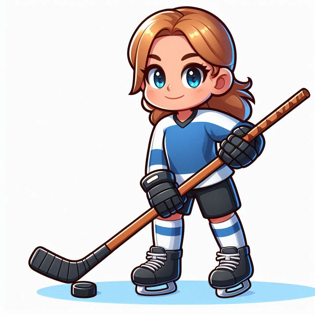 Young girl playing ice hockey in blue uniform Young girl playing ice hockey in blue uniform