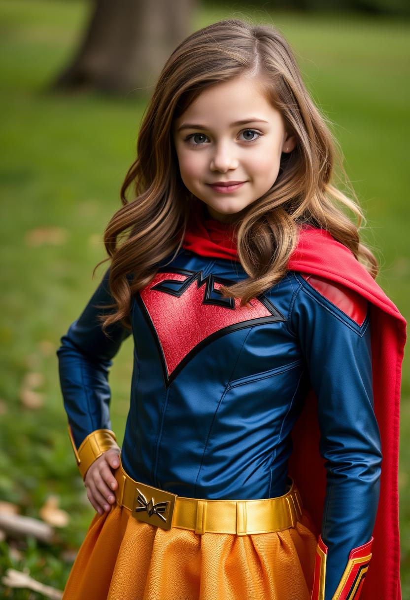Young girl dressed as superhero outdoors in autumn Young girl dressed as superhero outdoors in autumn