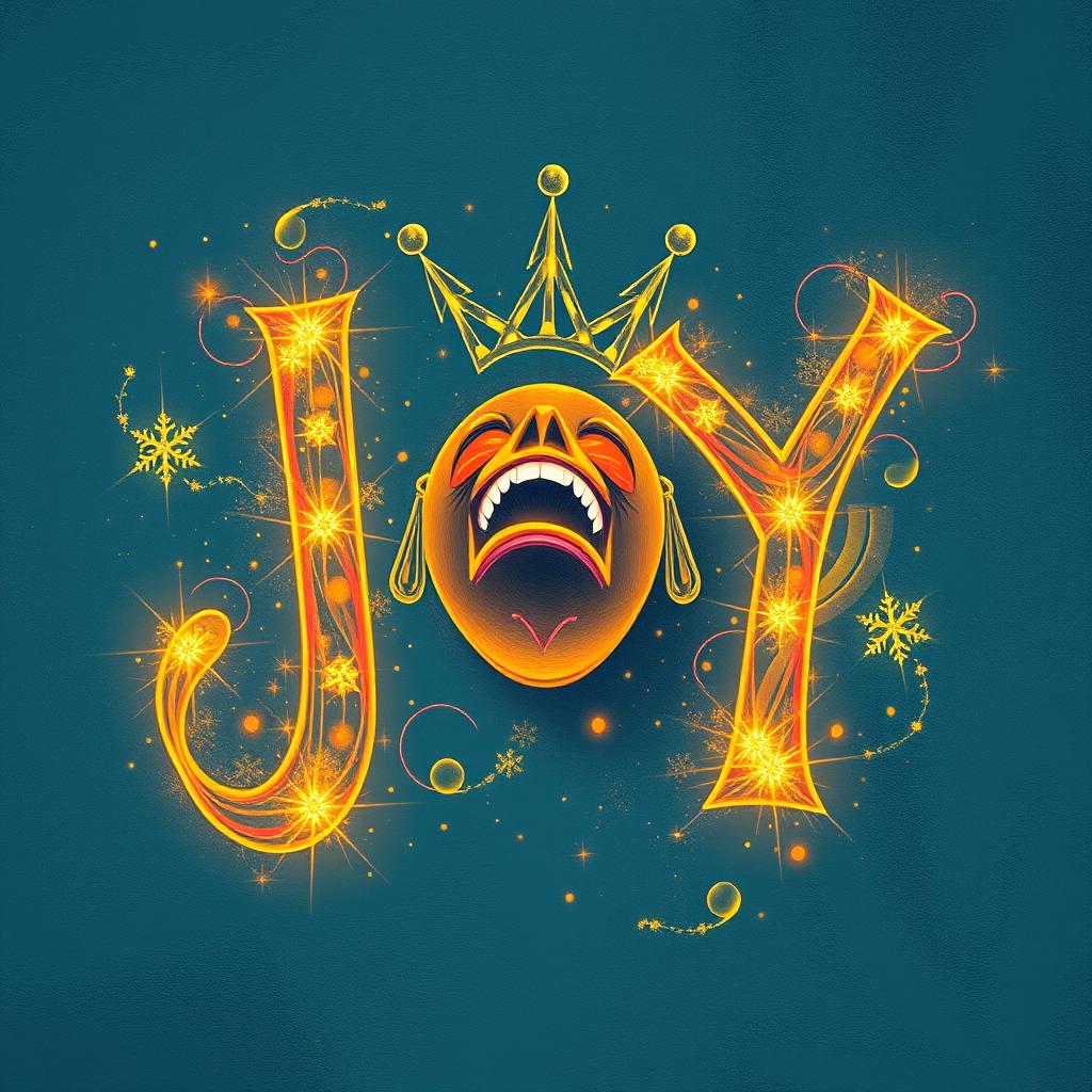 Bright joyful graphic with crown and thrilling face Bright joyful graphic with crown and thrilling face