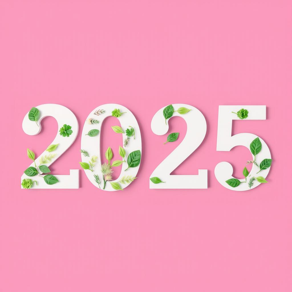 Floral decorated 2025 numbers on pink background Floral decorated 2025 numbers on pink background