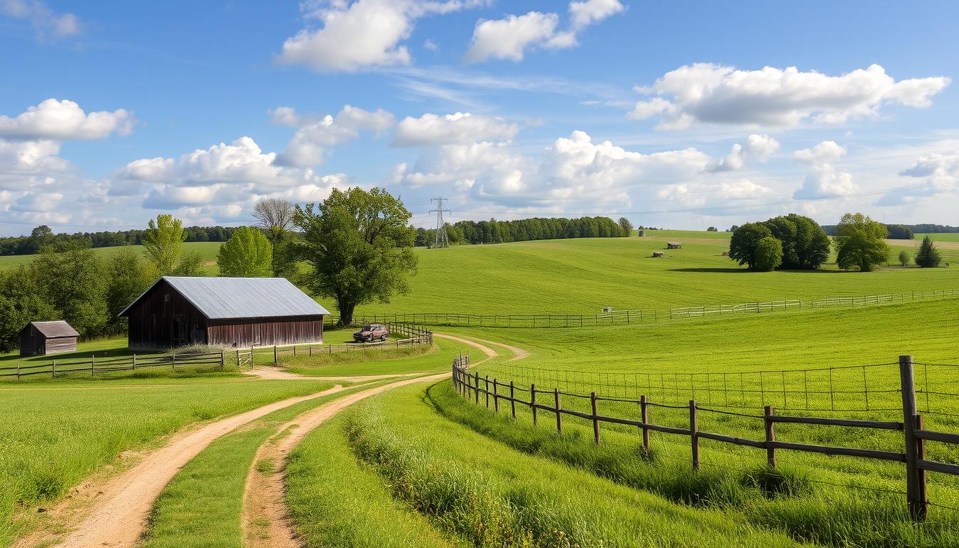 Scenic dirt road through lush green fields in daylight Scenic dirt road through lush green fields in daylight