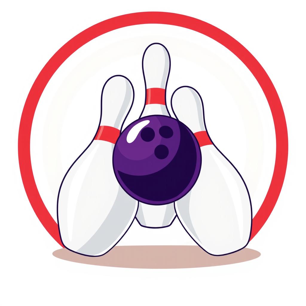Bowling pins and ball set against red circle Bowling pins and ball set against red circle