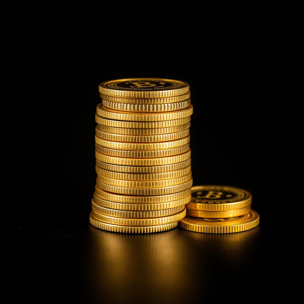 Stacked gold coins on black surface at night Stacked gold coins on black surface at night