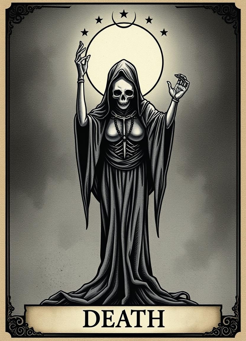 Grim reaper represented in dark artwork with moon Grim reaper represented in dark artwork with moon