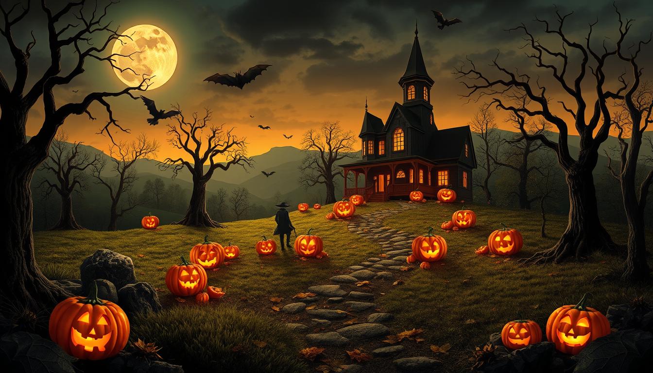 Spooky halloween evening at a haunted house Spooky halloween evening at a haunted house