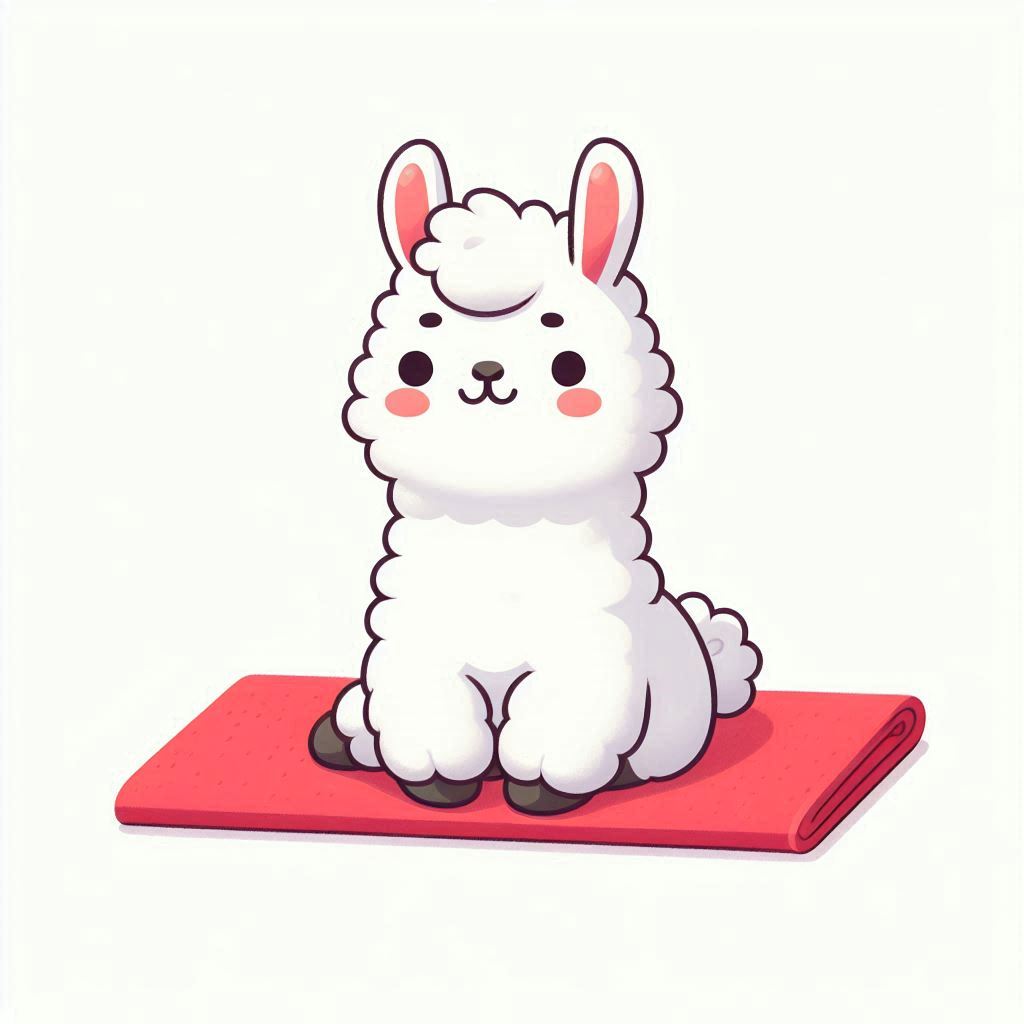 Cute cartoon alpaca sitting on red mat Cute cartoon alpaca sitting on red mat