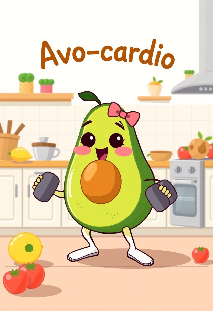 Adorable avocado engaging in cardio exercise at home Adorable avocado engaging in cardio exercise at home