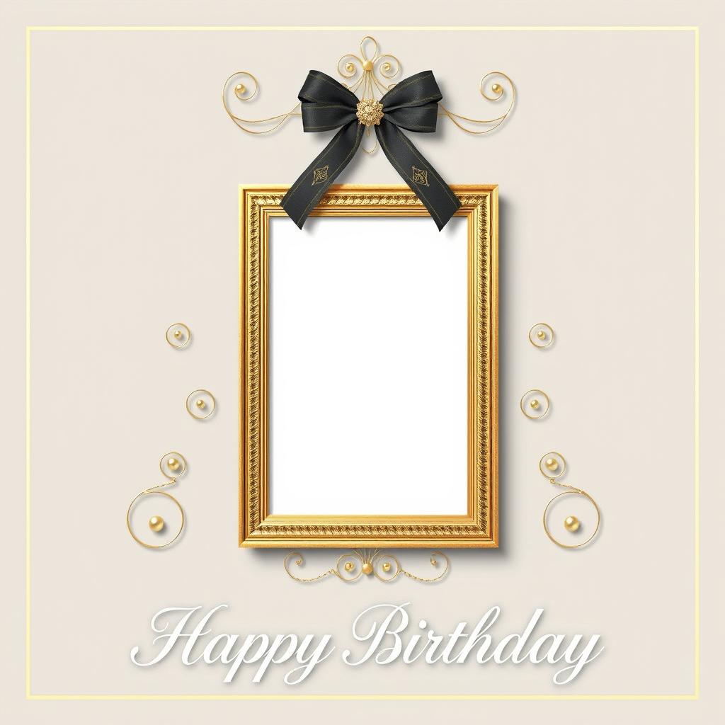 Gold frame with black bow for birthday greeting Gold frame with black bow for birthday greeting