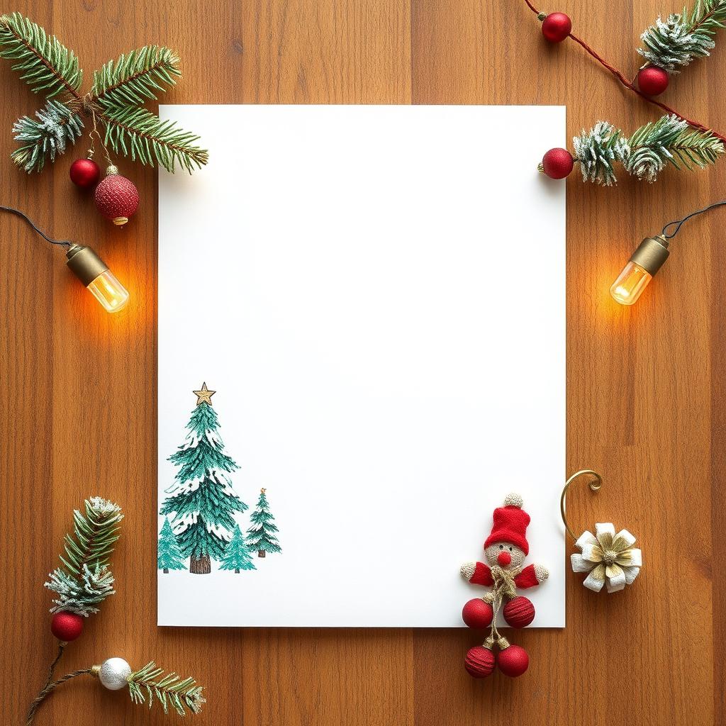 White card with christmas tree decorations White card with christmas tree decorations