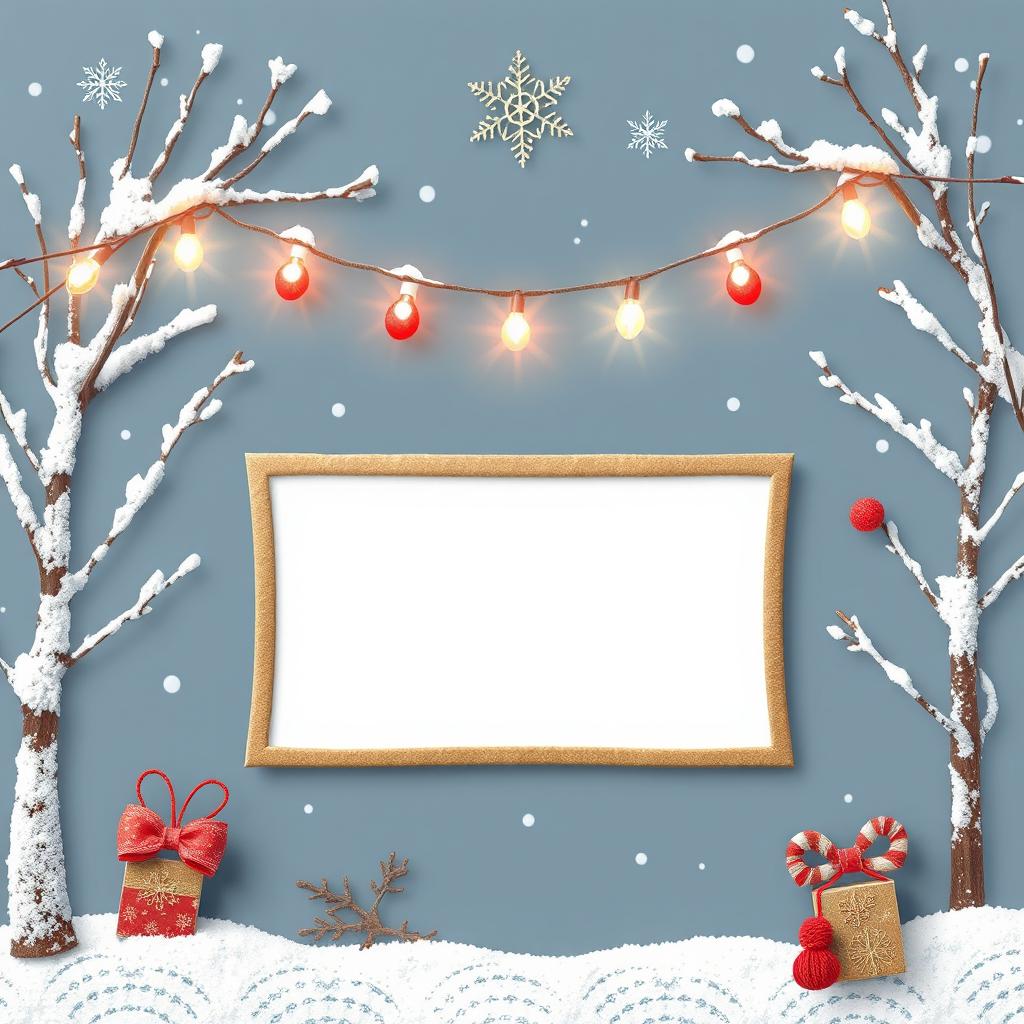 Snowy winter scene with blank frame Snowy winter scene with blank frame