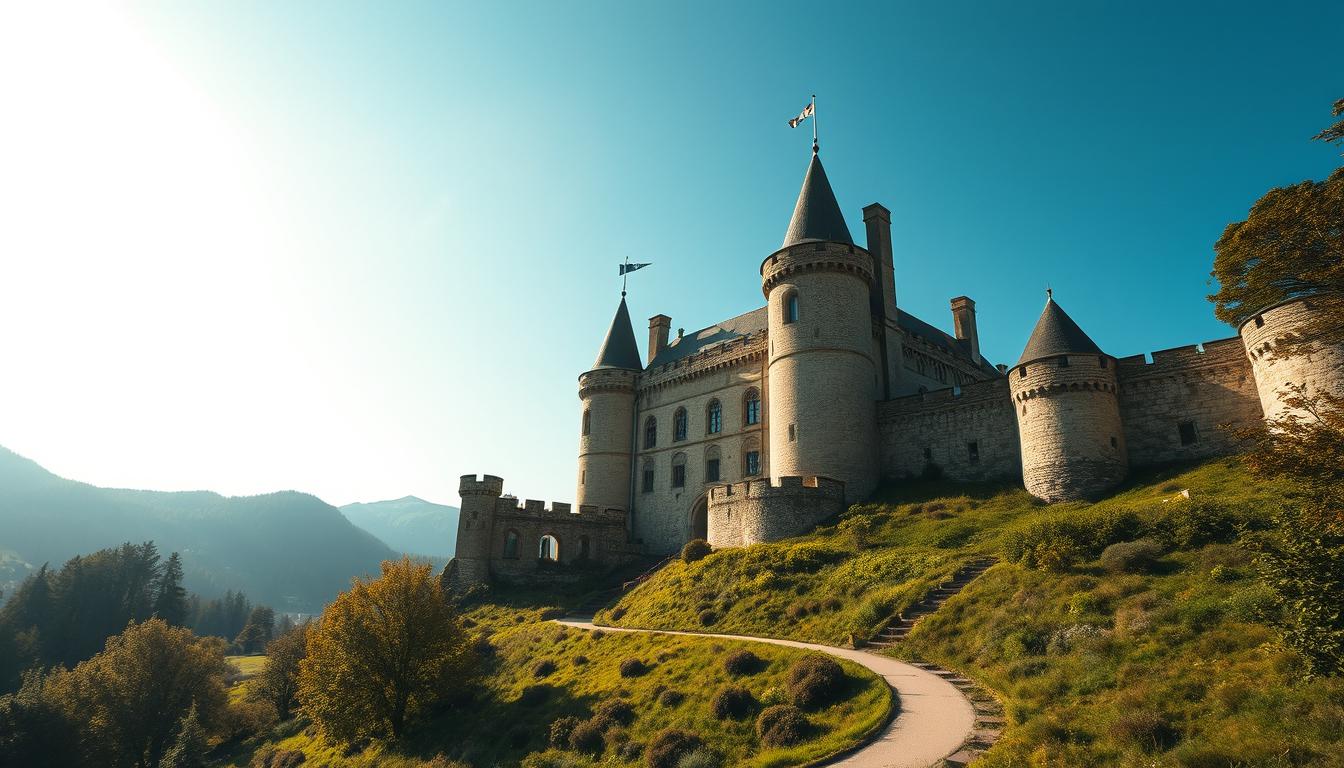 Castle on a hillside in france Castle on a hillside in france