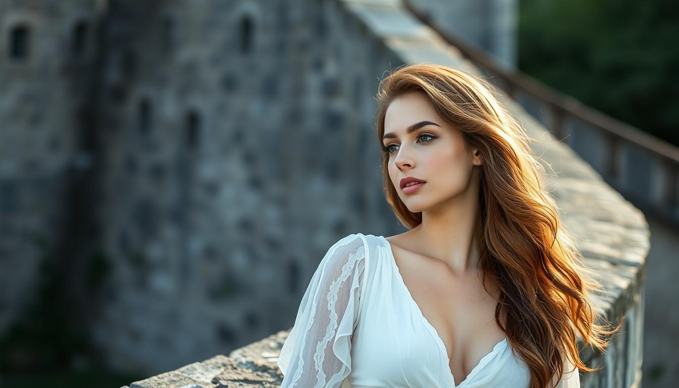 Woman standing near stone wall Woman standing near stone wall
