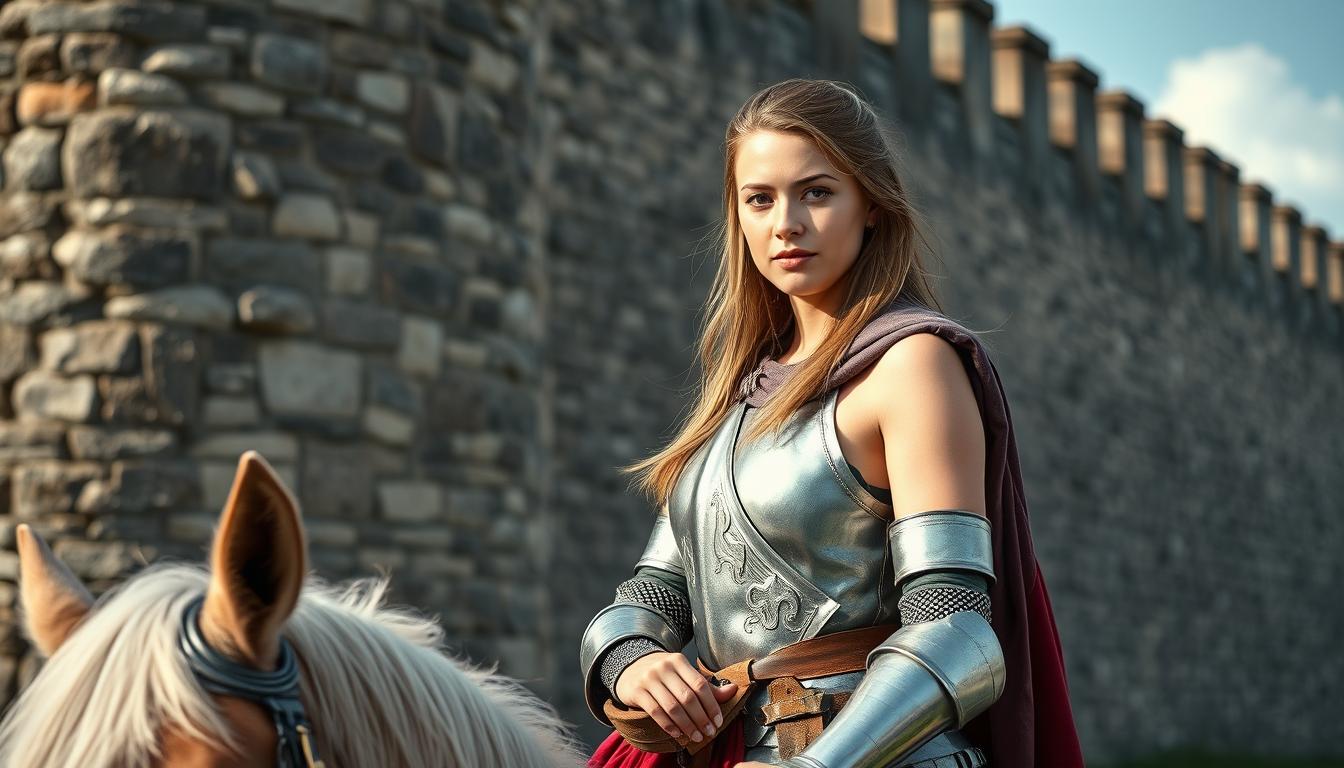 Woman in armor on horseback Woman in armor on horseback