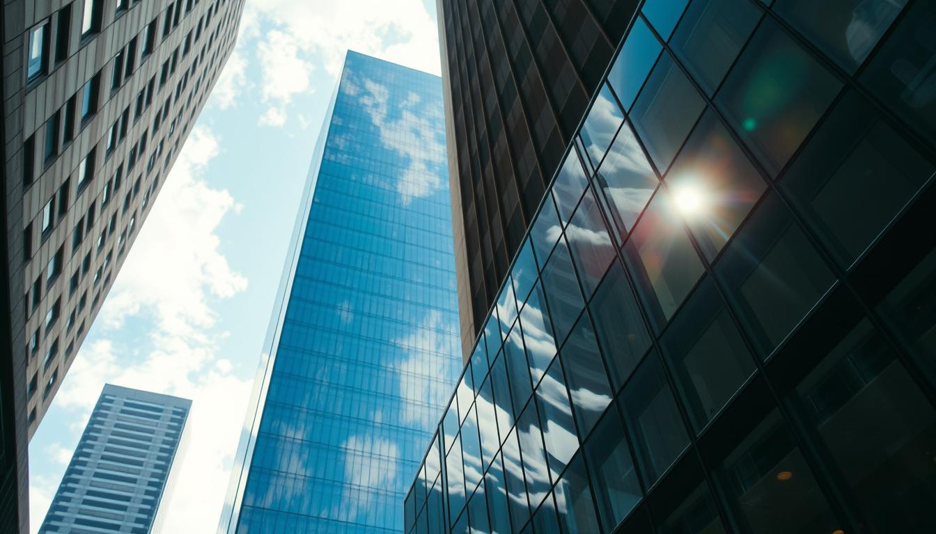 Tall buildings reflect the sky Tall buildings reflect the sky