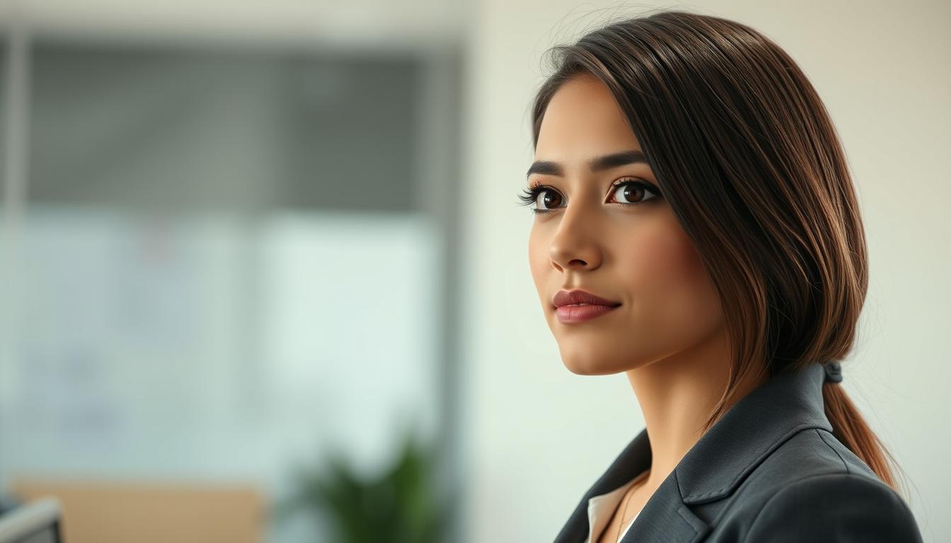 Woman in a business suit looking away Woman in a business suit looking away