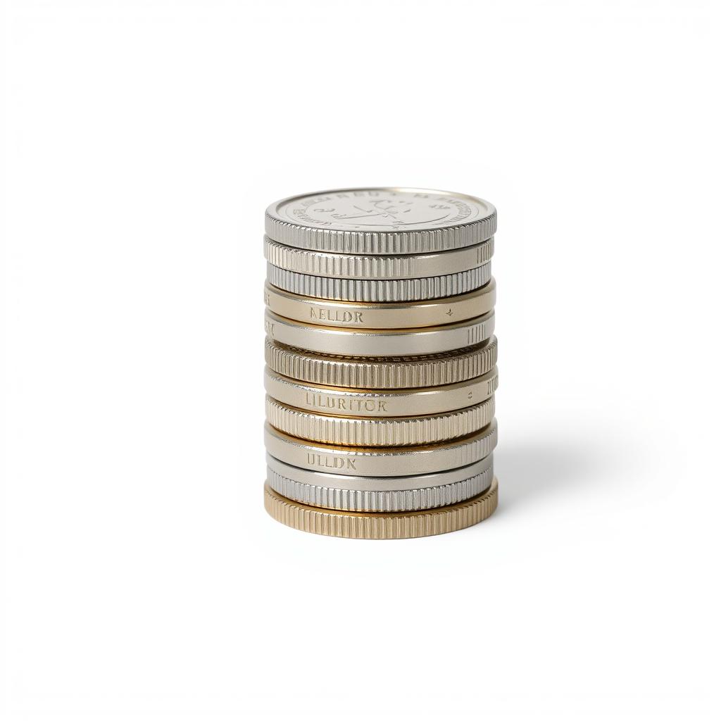 A stack of coins on a white background A stack of coins on a white background