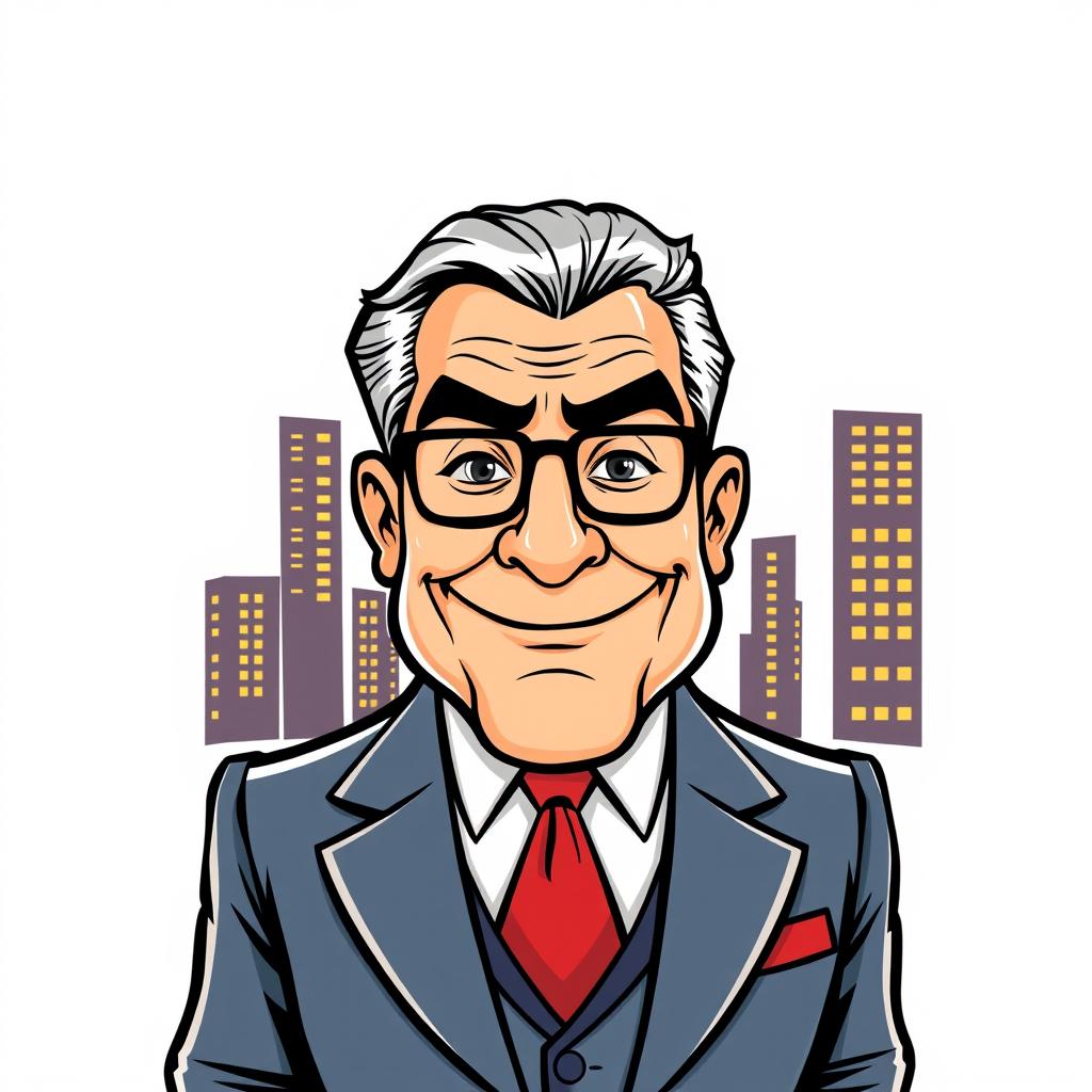 A businessman smiles in front of a city skyline A businessman smiles in front of a city skyline