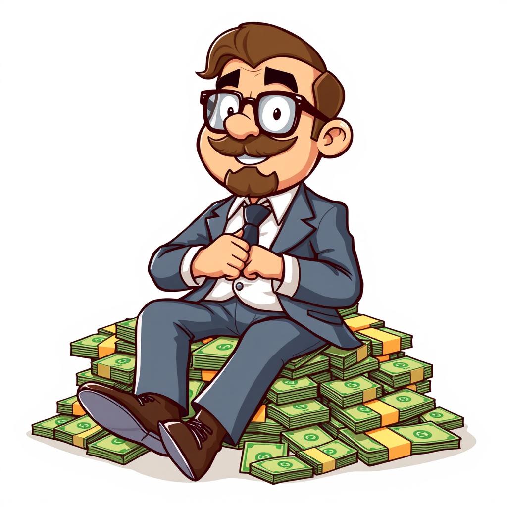 A businessman sits on a pile of money A businessman sits on a pile of money