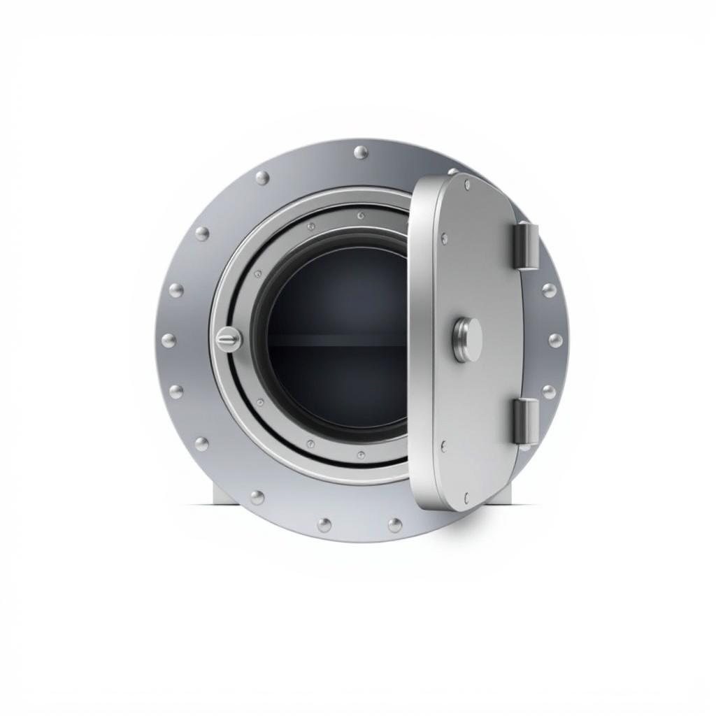 A small, silver safe is open A small, silver safe is open