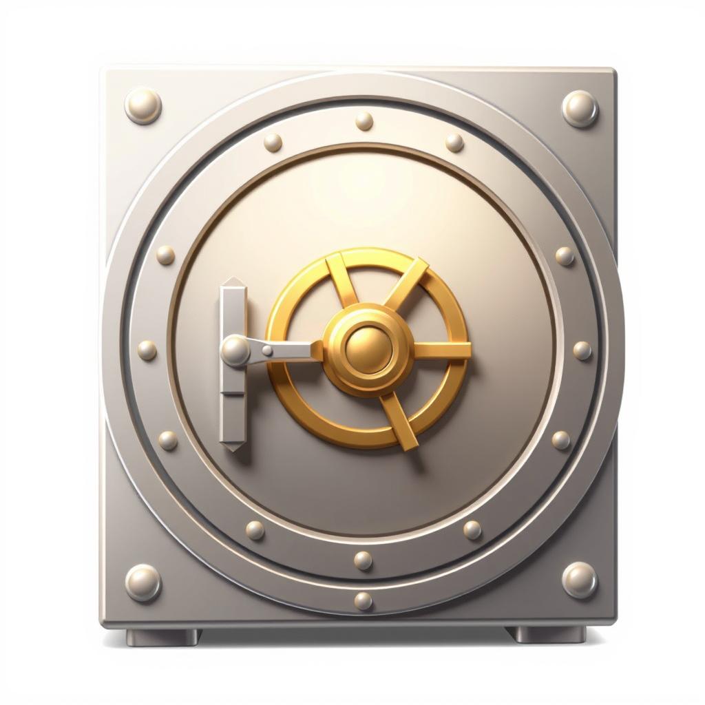 A silver safe door with a gold handle A silver safe door with a gold handle