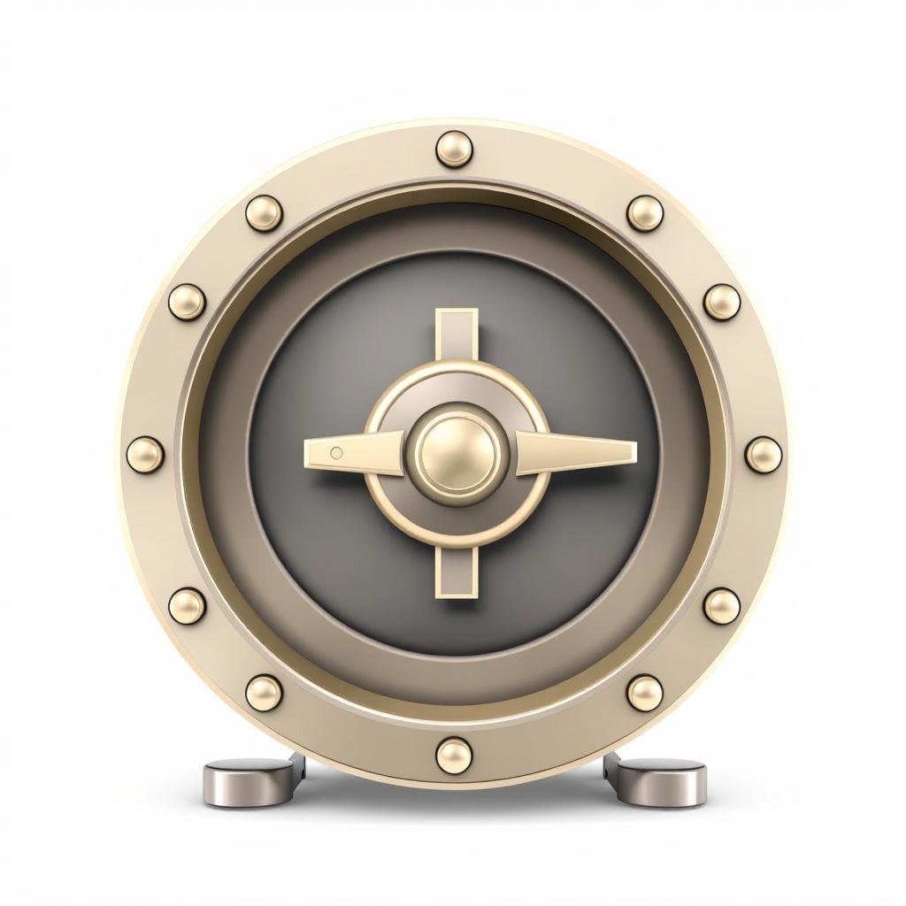 A gold safe door with a round knob and a handle A gold safe door with a round knob and a handle