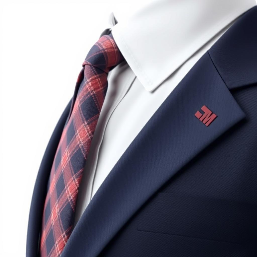 A blue suit with a red and black plaid tie A blue suit with a red and black plaid tie