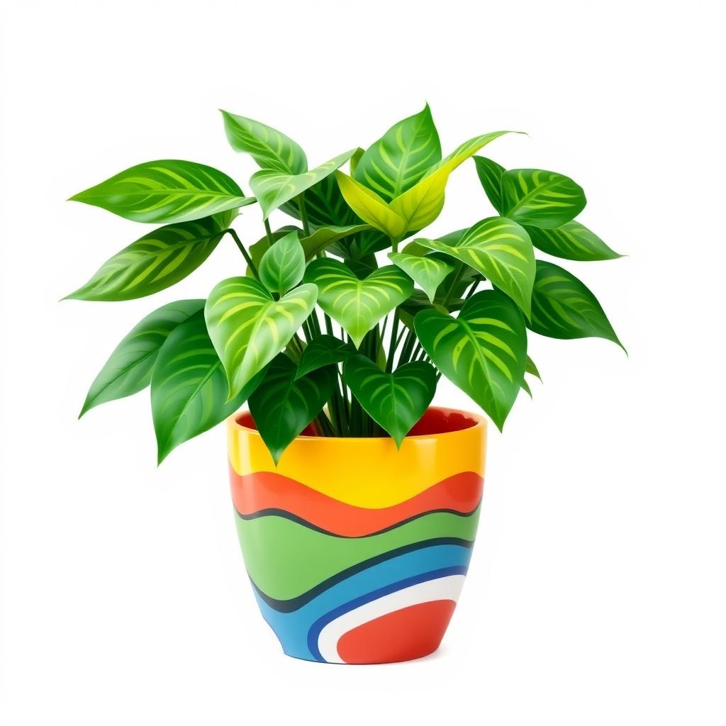 A green plant in a colorful pot A green plant in a colorful pot