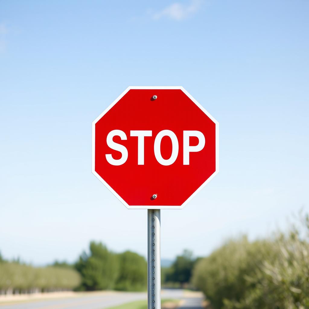 A stop sign stands tall against a blue sky A stop sign stands tall against a blue sky