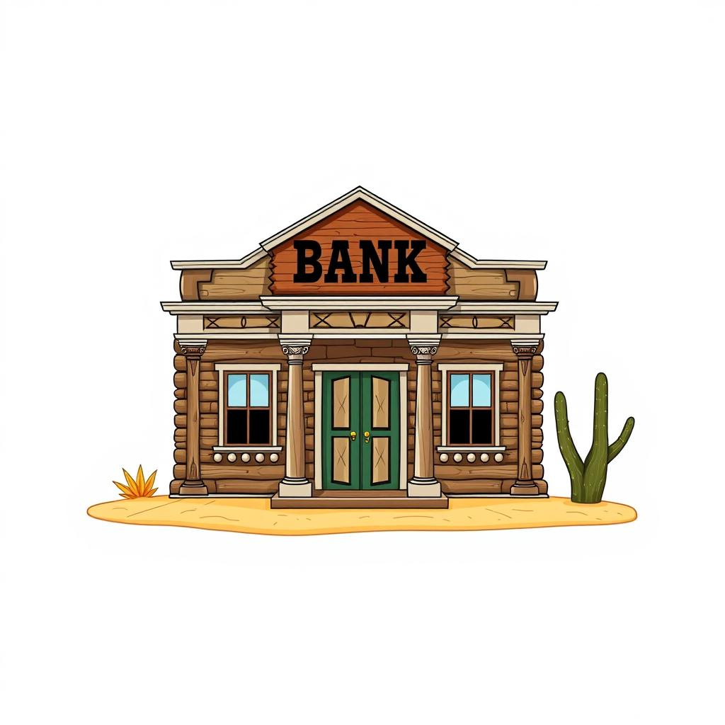 A western bank building stands in the desert A western bank building stands in the desert
