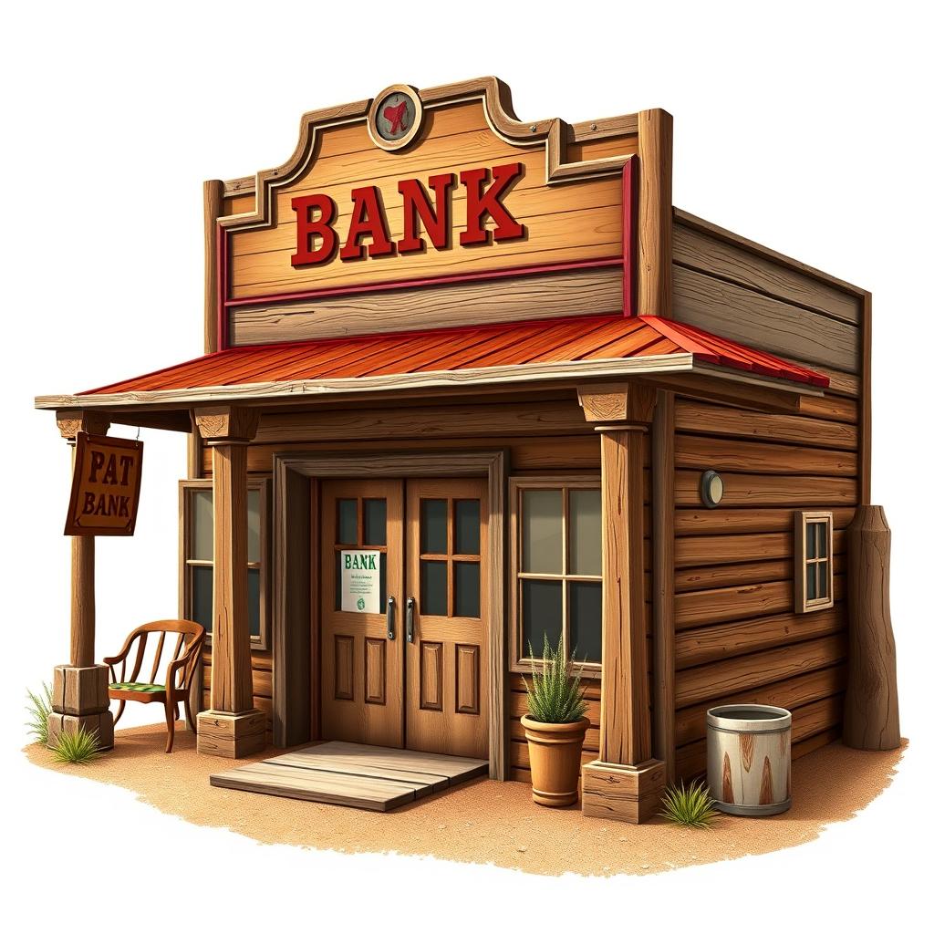 A western-style bank building with a red roof A western-style bank building with a red roof