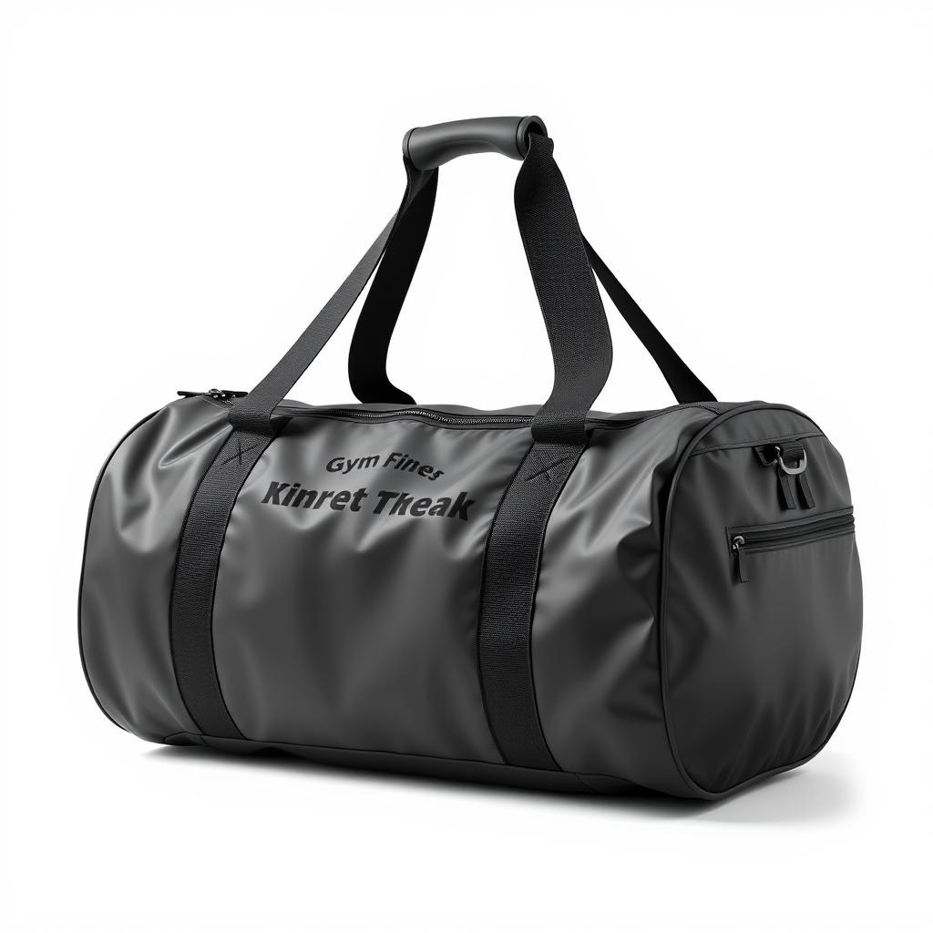 A black gym bag with a zippered pocket A black gym bag with a zippered pocket