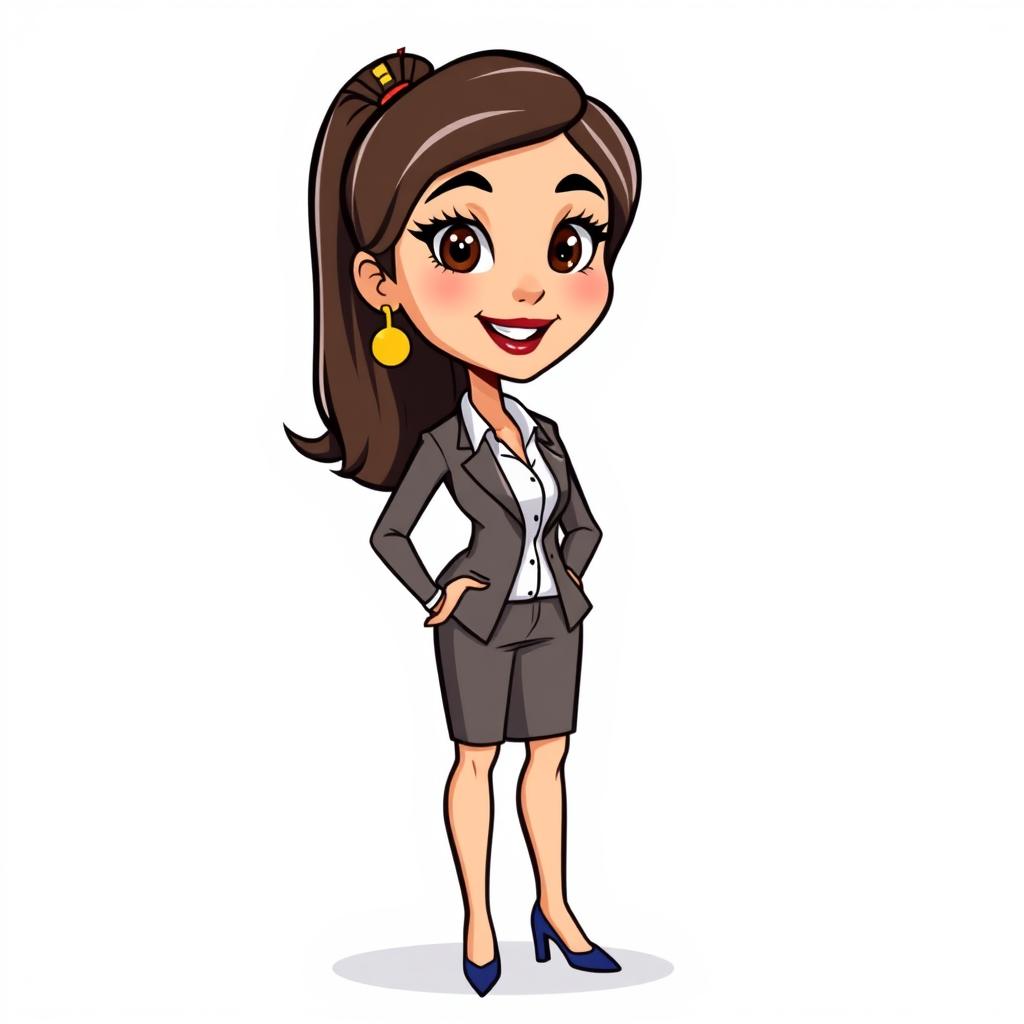 A cartoon businesswoman stands confidently in a gray suit A cartoon businesswoman stands confidently in a gray suit