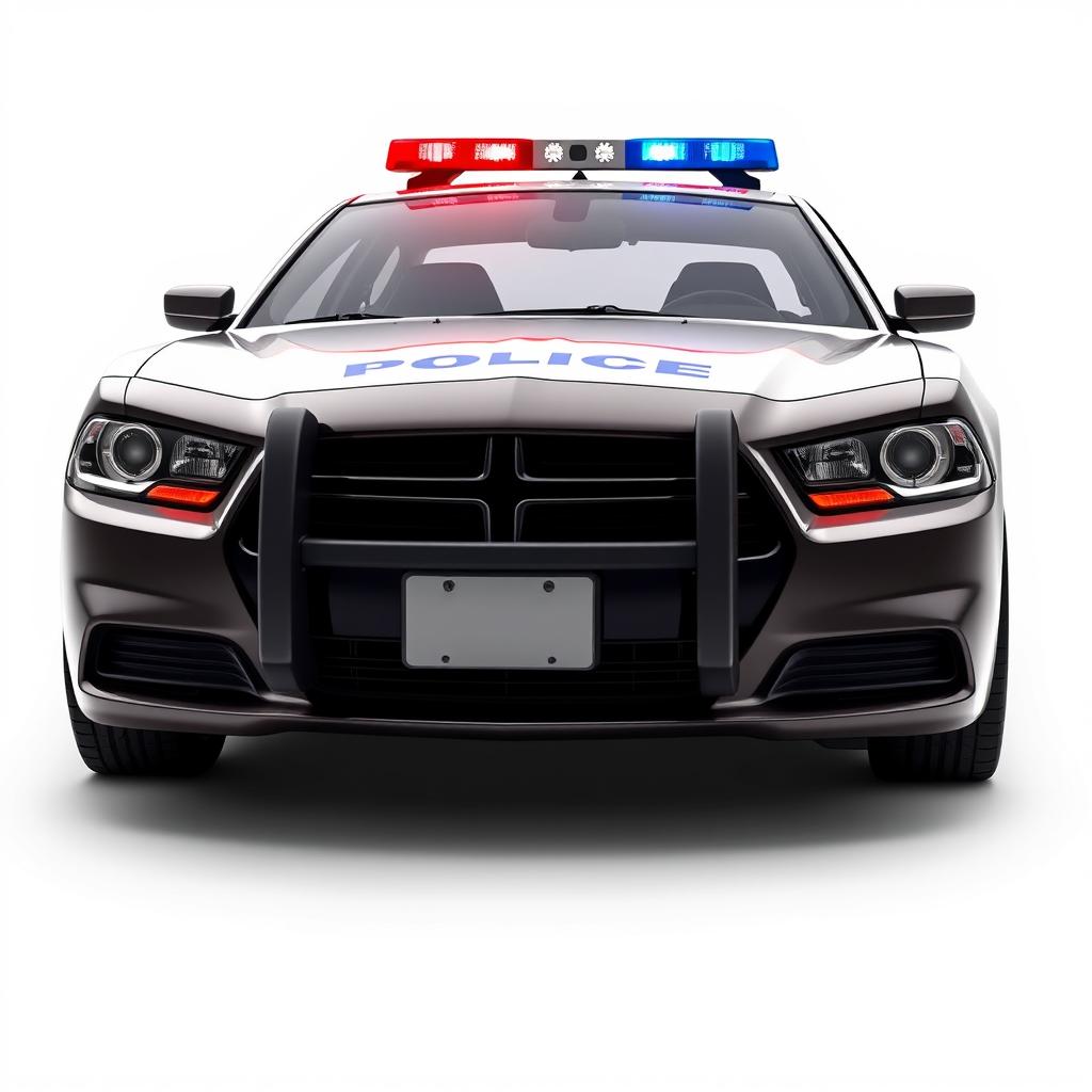 A black police car is parked against a white background A black police car is parked against a white background